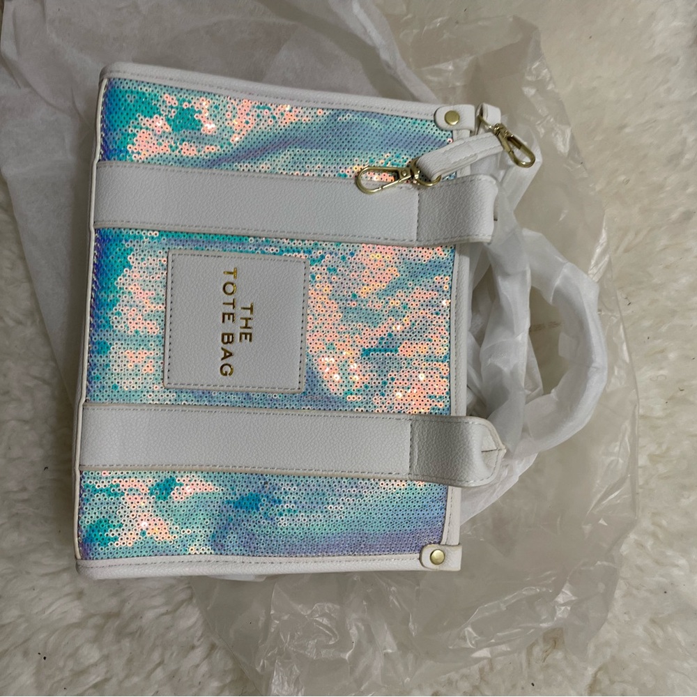Women's Iridescent Sequin White Tote - Picture 2 of 5
